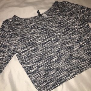 Black, gray, and white crop top